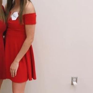 Red off the shoulder dress